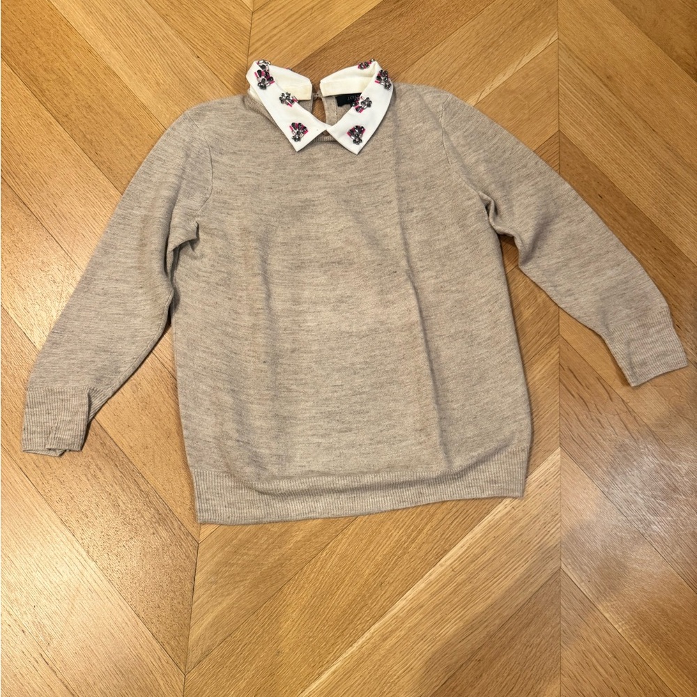 JCREW Women's Beige Sweater with Detachable Jeweled Collar